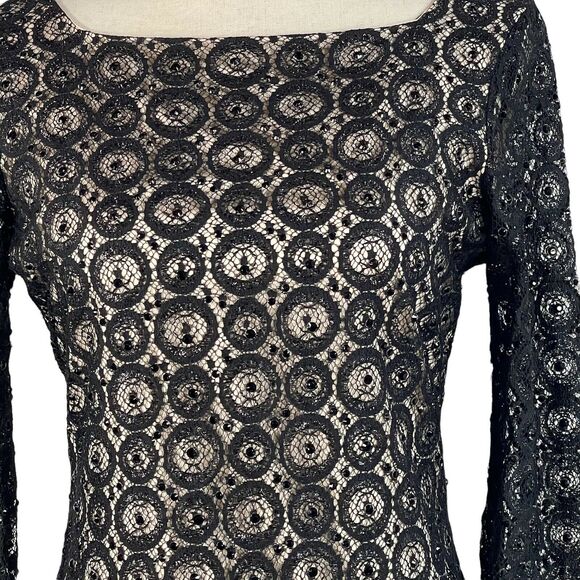 Diane von Furstenberg SZ 6 Dress Geometric Lace Lined Square Neck 3/4 Sleeve - Picture 2 of 10